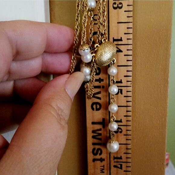 Kramer 6-Strand Gold-Tone Faux Pearl Necklace • Adjustable 14–16" Choker - Picture 7 of 8